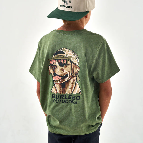 Mallard Camo Dog Youth Tee- Heather Olive