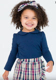 Ruffle butts dark navy Peter Pan collar long sleeve top