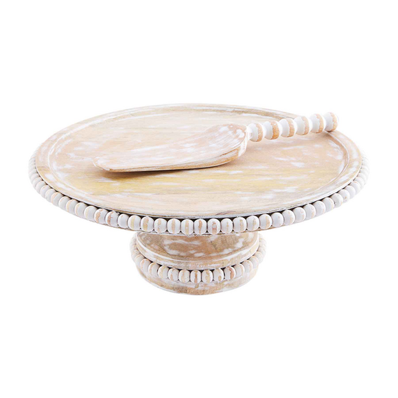 WOOD BEADED CAKE STAND-Carly