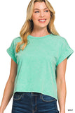 Acid wash tee - cropped cuff sleeve