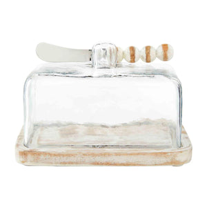 White glass butter dish set - Shae