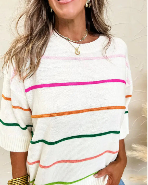 White colorblock half sleeve sweater