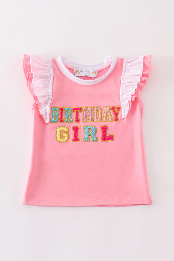 CORAL BIRTHDAY GIRL FRENCH KNOT RUFFLE TOP