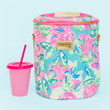 Lilly Pulitzer Pink/Blue/Green Insulated Soft Beach Cooler with Adjustable/Removable Strap and Double Zipper Close, Totally Blossom