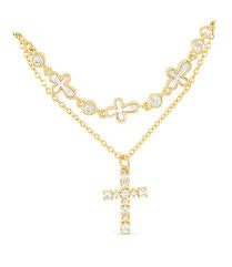 Gold and MOP dual Crosses Necklace