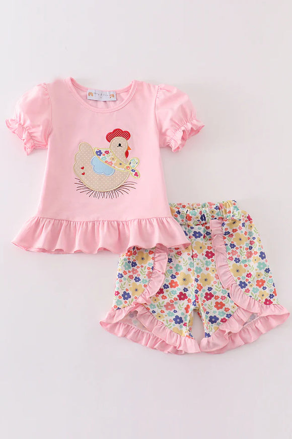 Pink floral chicken set