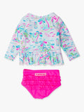 Tropical resort scallop long sleeve rash guard girls swim