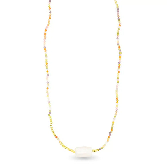 Gold and Pearl Multi Color Bead Necklace