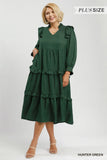 Hunter Green Ruffle Tiered Midi Dress Plus