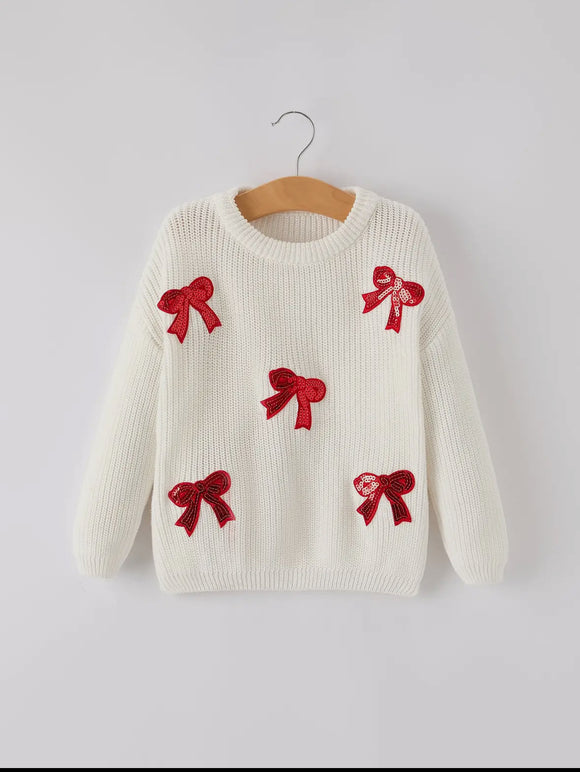 Girls Bow Sequin Sweater