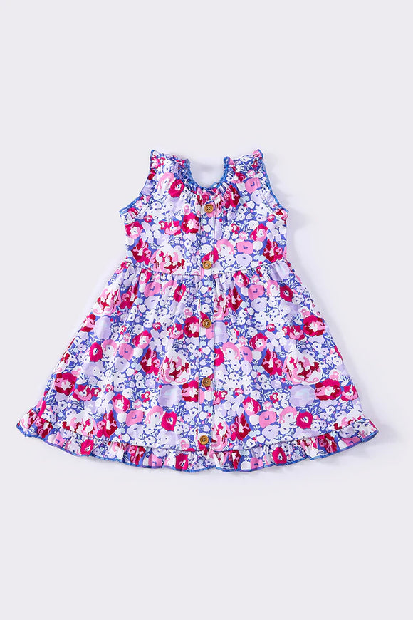 PURPLE FLORAL RUFFLE DRESS