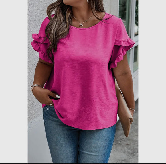 Hot Pink Ruffle Plus Top