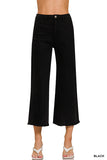 Acid washed high waist straight pants hem pants