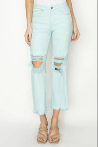 Risen High Rise Cropped Mint Jean