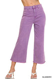 Acid washed high waist straight pants hem pants