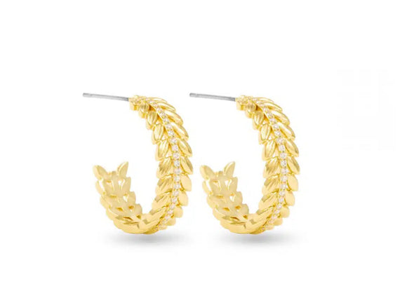 Gold/White CZ Kylie Polished Feather Hoop
