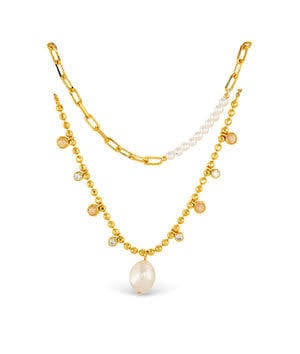 Gold CZ Dual Layer Chain Necklace