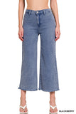 Acid washed high waist straight pants hem pants