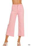 Acid washed high waist straight pants hem pants