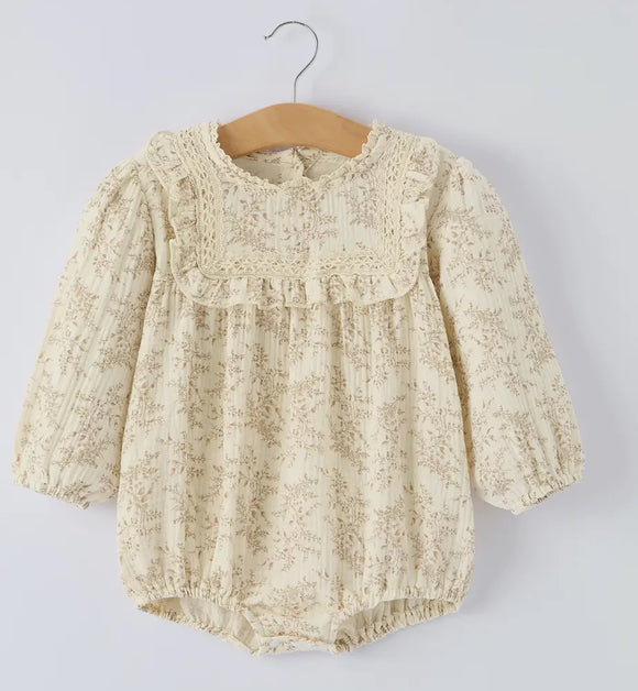 Vintage Khaki Floral Romper