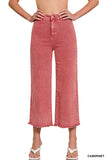 Acid washed high waist straight pants hem pants