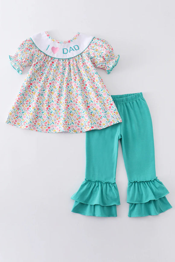 Floral print I love dad embroidery girl set