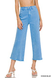 Acid washed high waist straight pants hem pants