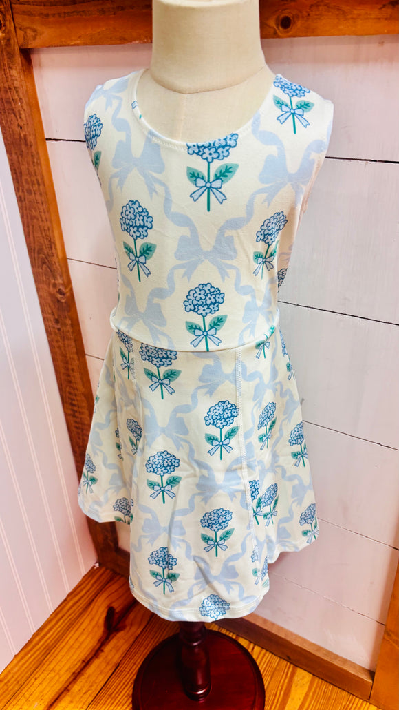 Blue Bow Floral Athletic Dress