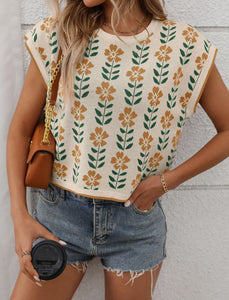 Retro Floral Knit Crop Top