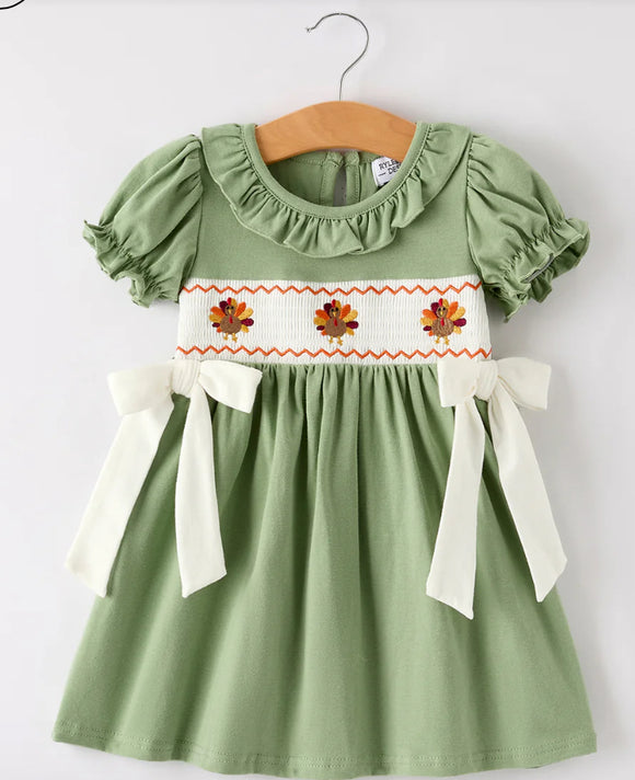 Fall Thanksgiving Chicken smock baby girl dress