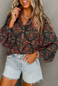 Black Floral Sheer Top