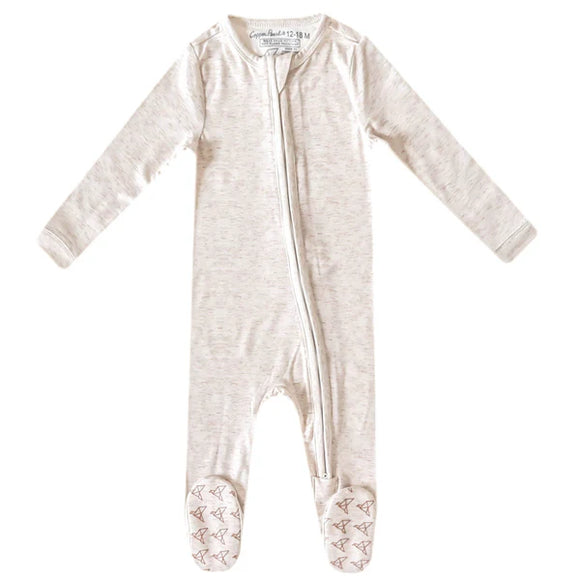 Zip up footie newborn oat-cassey