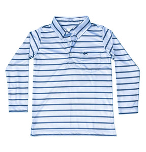 INSHORE LONG SLEEVE PERFORMANCE POLO BLUE STRIPE