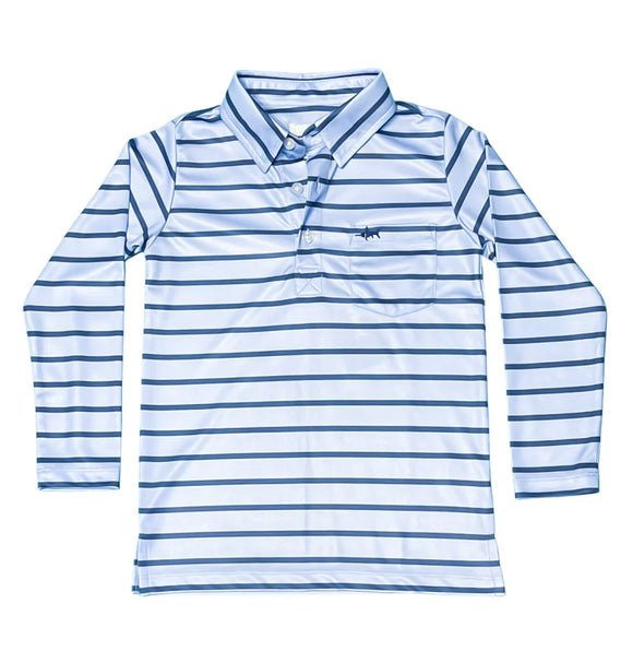 INSHORE LONG SLEEVE PERFORMANCE POLO BLUE STRIPE