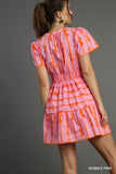 Ribbon Print Dress- Bubble Pink