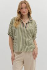 Olive Stripe Pop Top