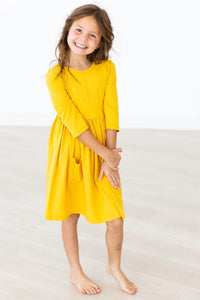 Mustard 3/4 Twirl Dress