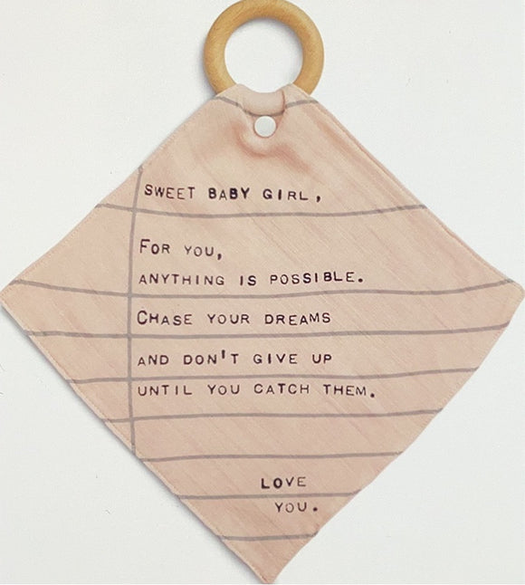 Sweet baby girl wooden Teether cloth blankie