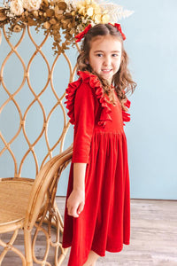 Red Ruffle Velvet Dresses